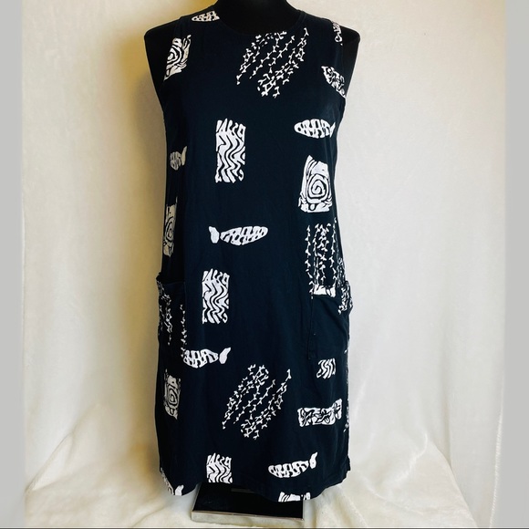 I.G. Sport Women’s Medium M Black White Fish Print Beach Cover Up Pocketed Dress - Picture 1 of 9